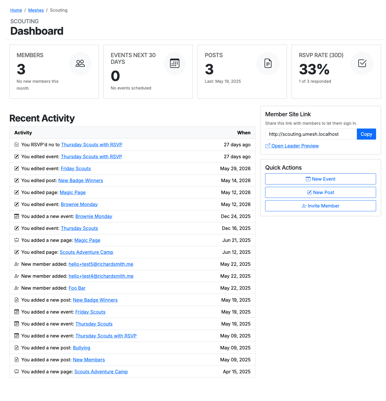 Mesh dashboard