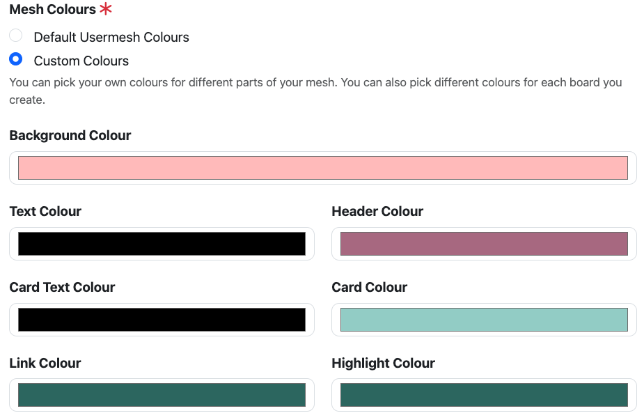 mesh colours